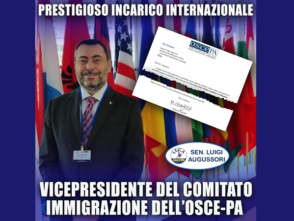 Il senatore Luigi Augussori (Lega) nominato vicepresidente del comitato immigrazione dell’OSCE-PA